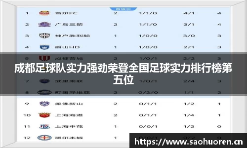 成都足球队实力强劲荣登全国足球实力排行榜第五位